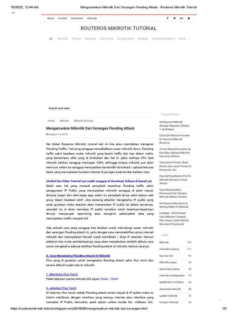 Mengamankan Mikrotik Dari Serangan Flooding Attack - Routeros Mikrotik ...
