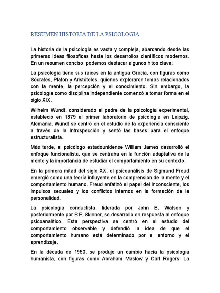 Resumen Historia De La Psicologia Pdf Sicología Mente
