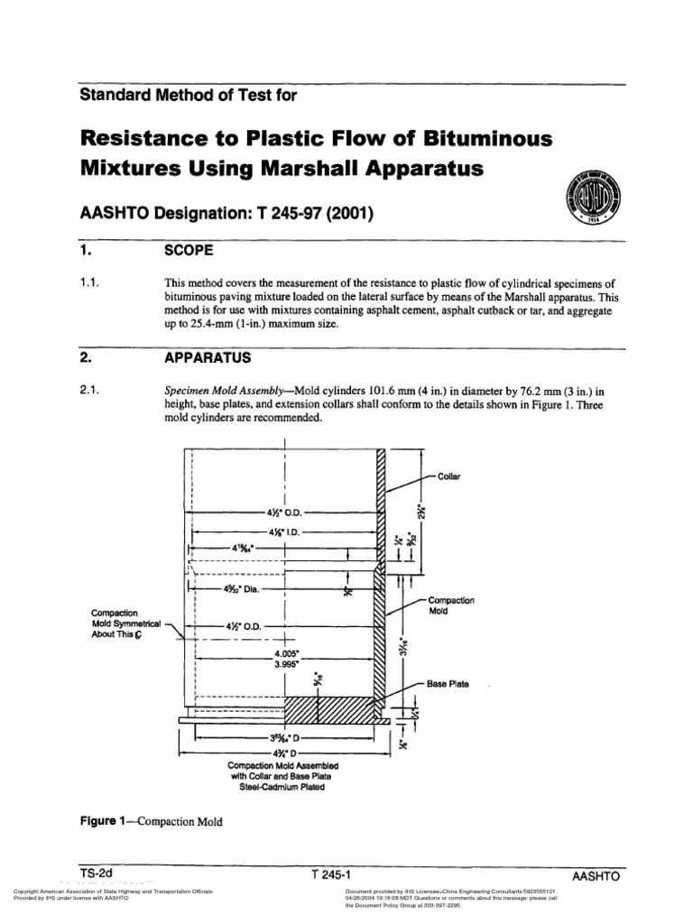 Resistance to plastic flow of bituminous mixtures using marshall