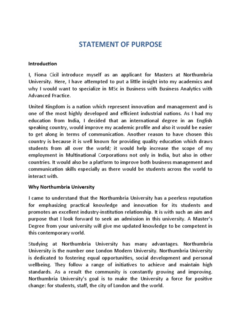 STATEMENT OF PURPOSE - Revised | PDF | Cost Of Living | Academic Degree