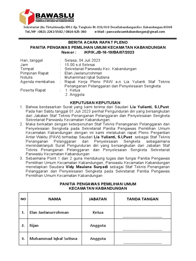 Berita Acara Rapat Pleno | …