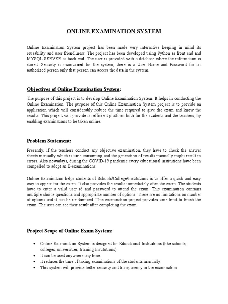 Online Examination System Project Report | PDF | Standardized Tests ...