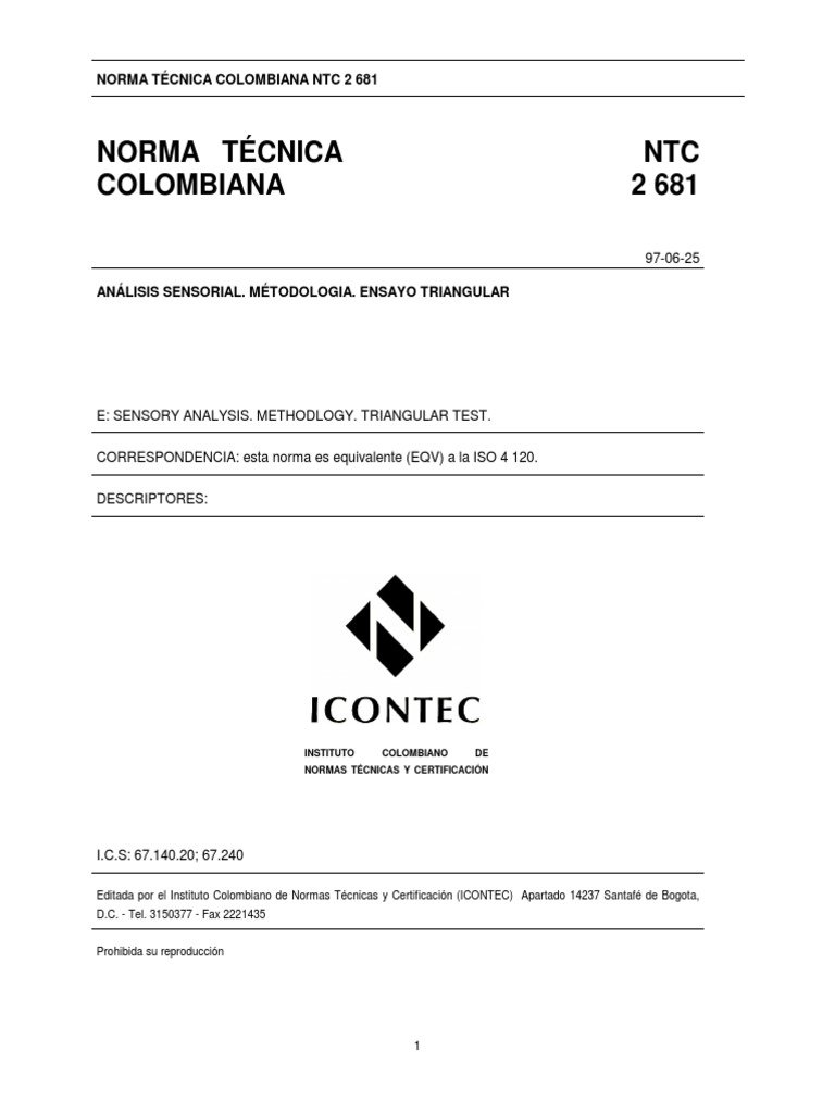 NTC 2681: Análisis Sensorial Triangular | PDF | Muestreo (Estadísticas ...