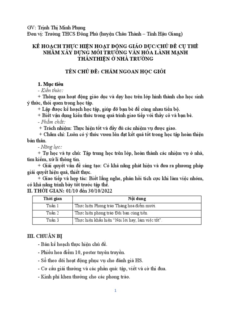 02 KE HOACH THUC HIEN HOAT DONG GIAO DUC - Da Chinh 1 | PDF