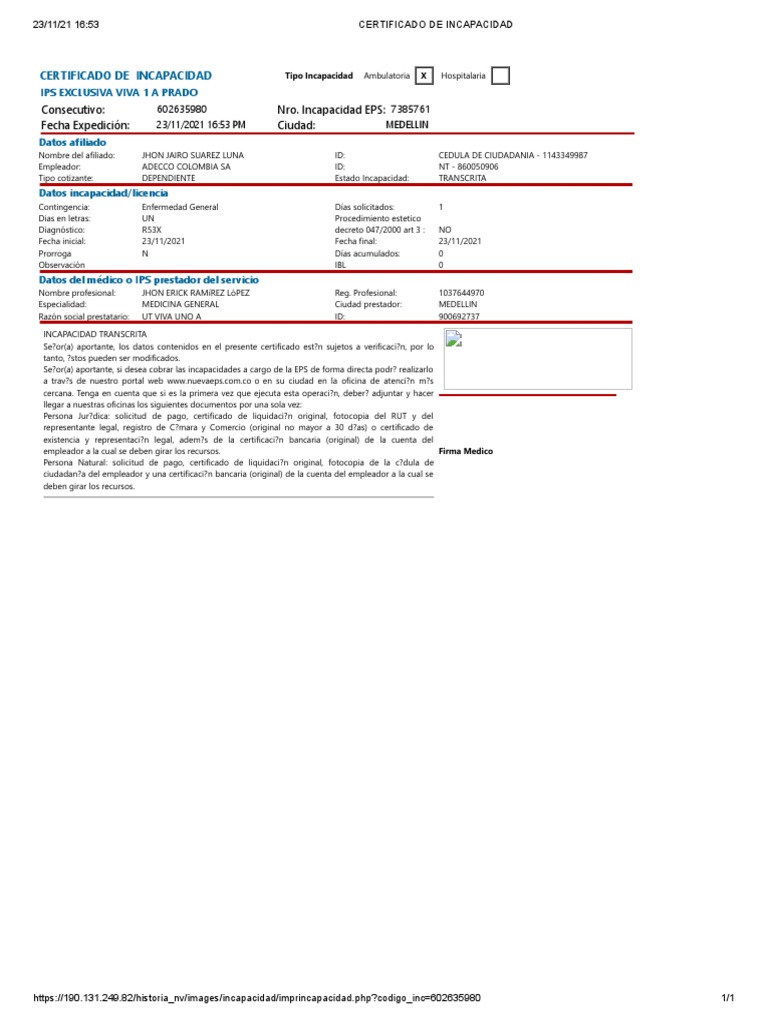 Certificado de Incapacidad | PDF | Derecho
