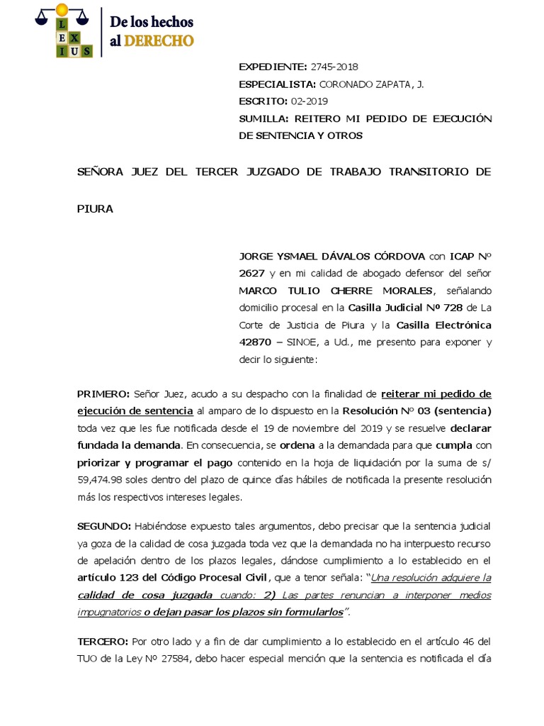 Modelo de Ejecución de Sentencia Mas de 6 Meses | PDF | Ley procesal