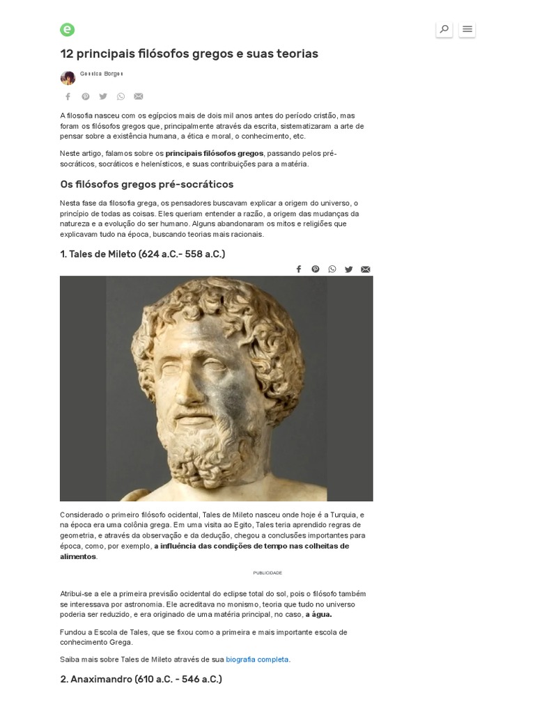 12 Principais Filósofos Gregos e Suas Teorias - EBiografia | PDF
