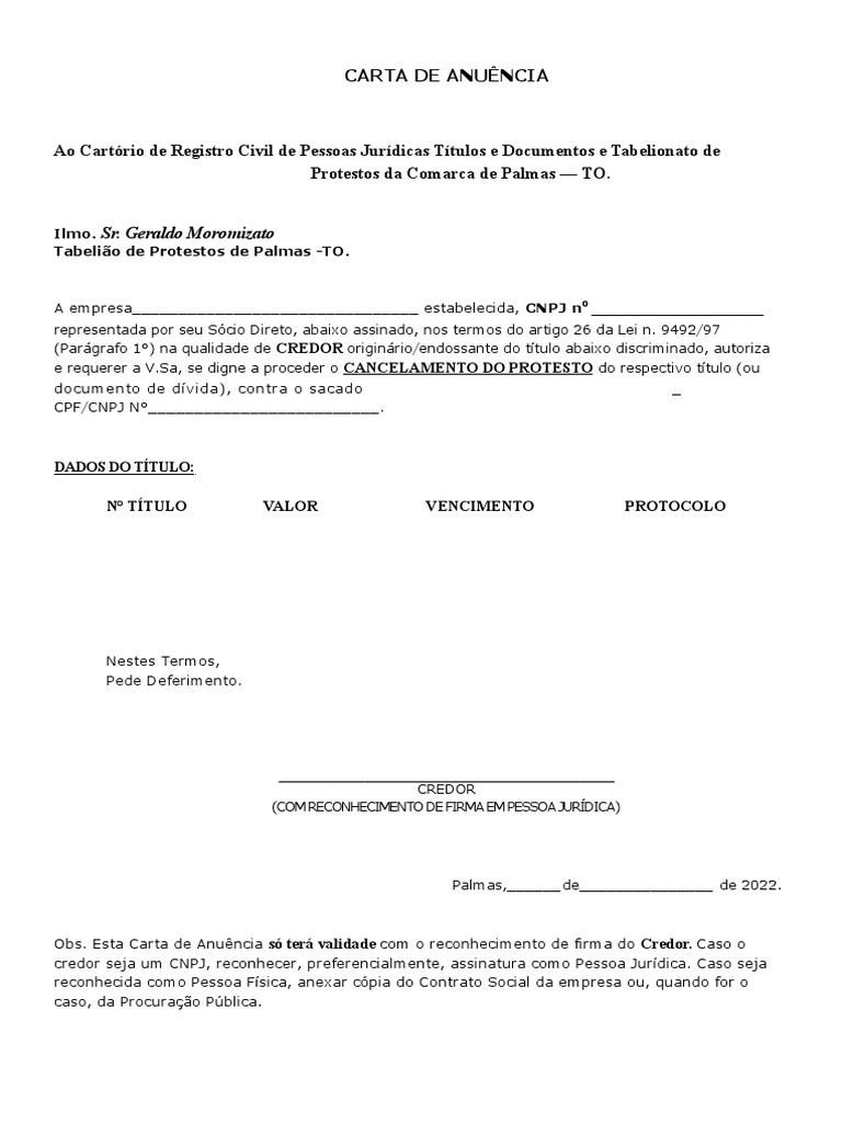 Modelo de Carta de Anuência para Cartório | PDF