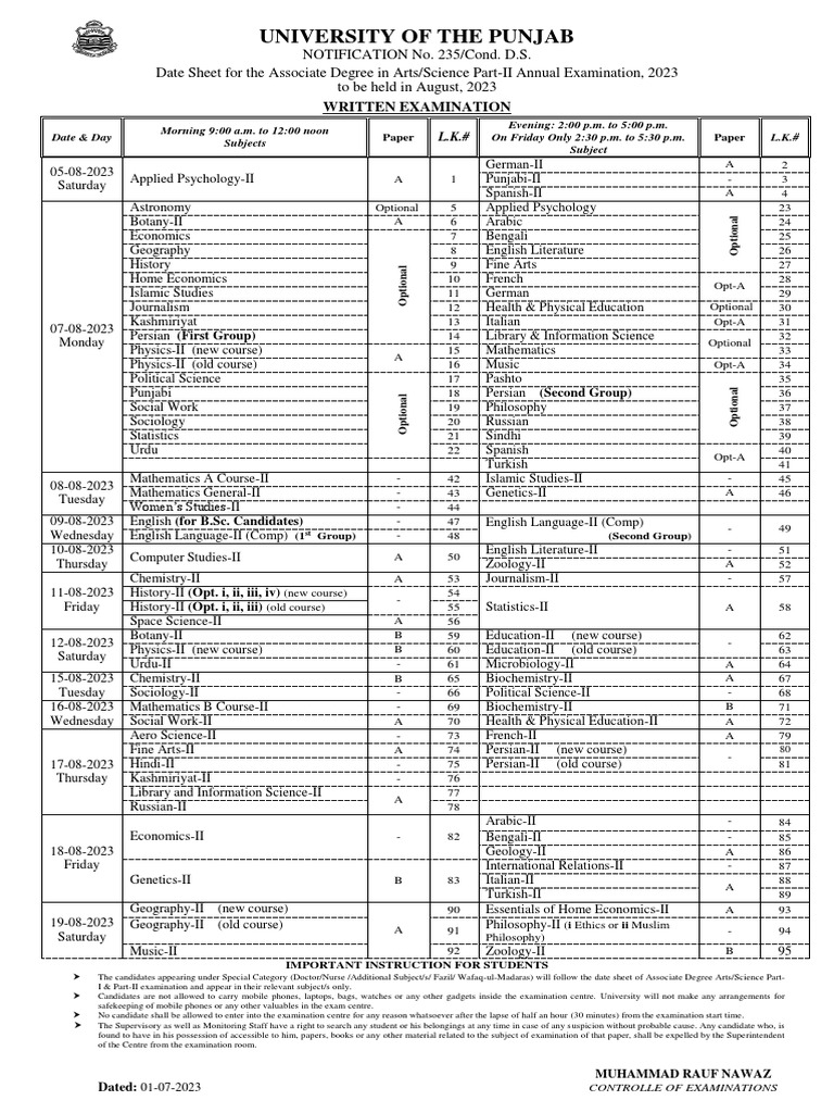 date-sheet-for-the-associate-degree-in-artsscience-part-ii-annual