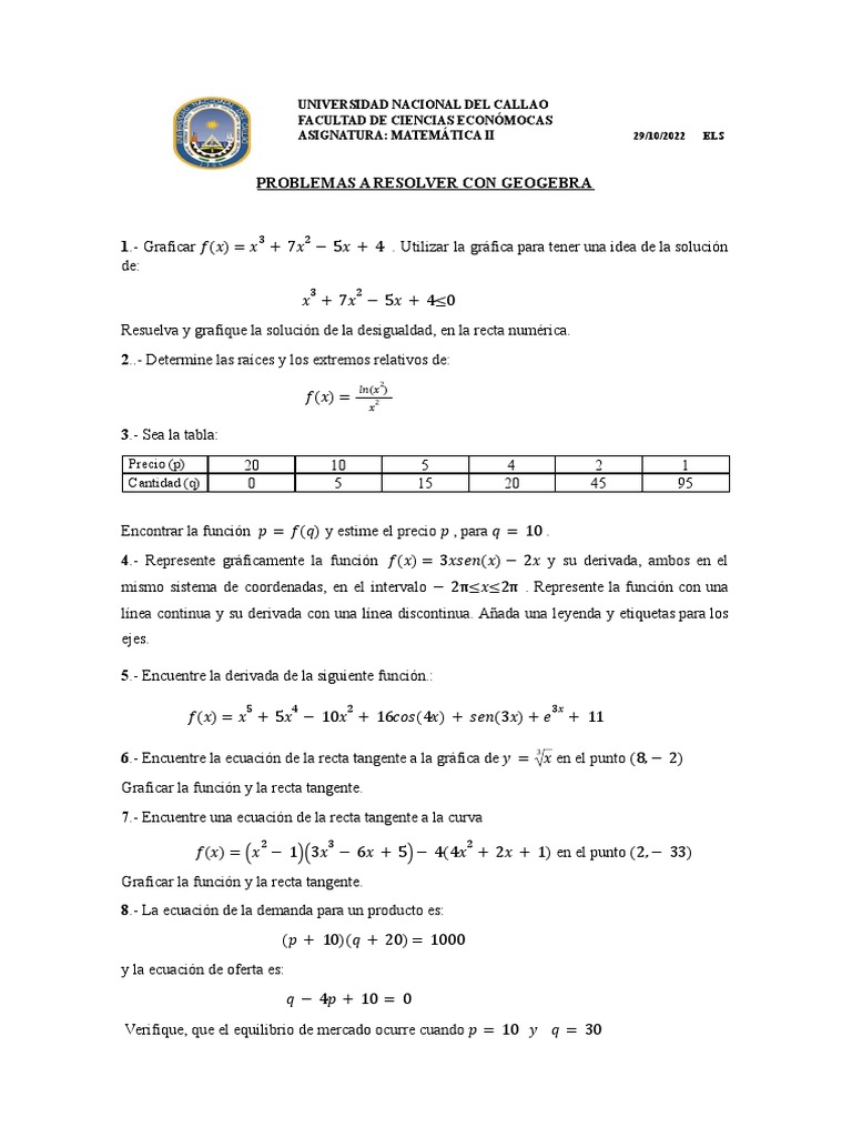 Problemas de Matemática II con GeoGebra | PDF | Derivado | Ecuaciones