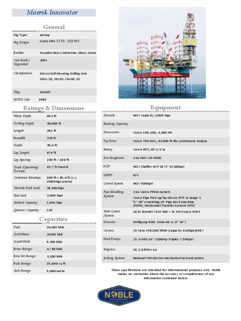 Maersk Innovator Rig Specifications | PDF | Mechanical Engineering ...