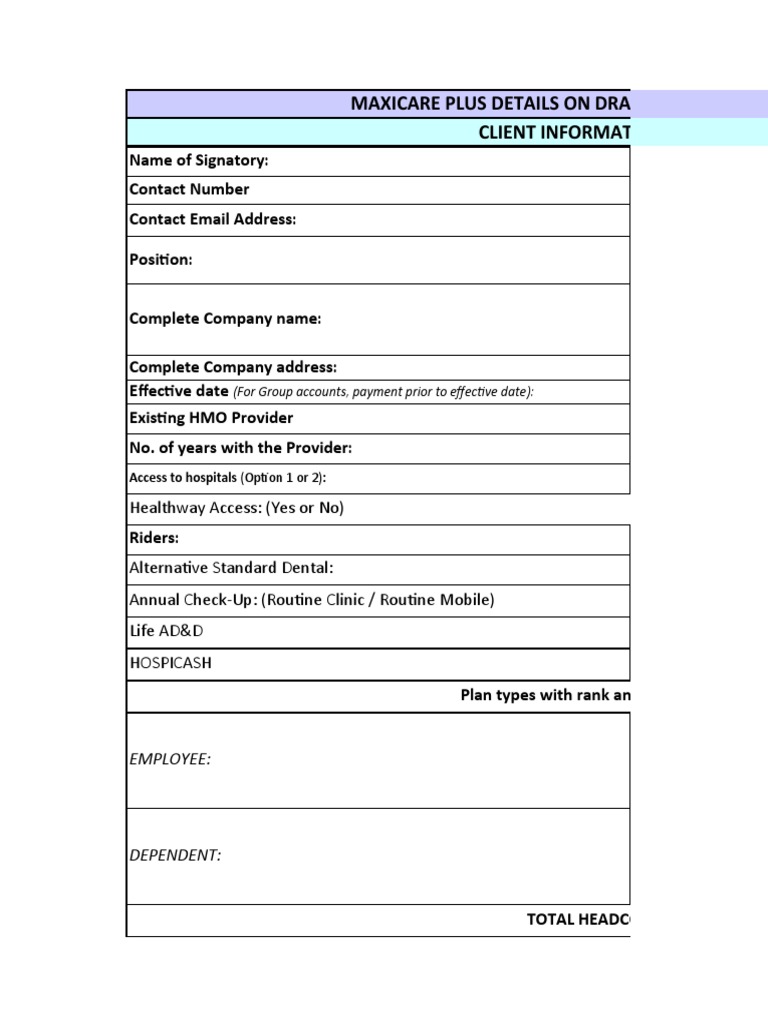 Maxicare Plus Client Information Sheet | PDF | Finance & Money Management