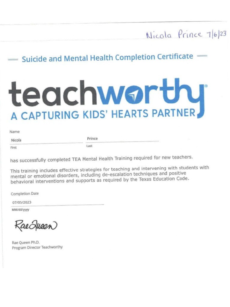 Mental Health Certification PDF