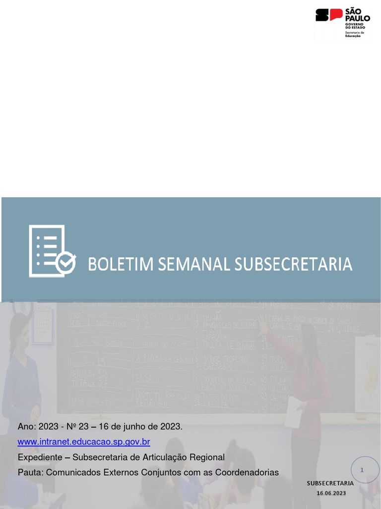 Boletim Semanal Subsecretaria Ano 2023 Nº 23 16 de junho de 2023