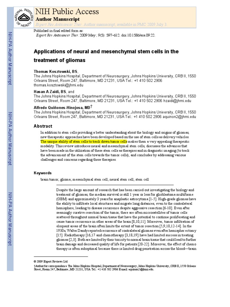 Applications of Neural and Mesenchymal Stem Cells in The Treatment of ...