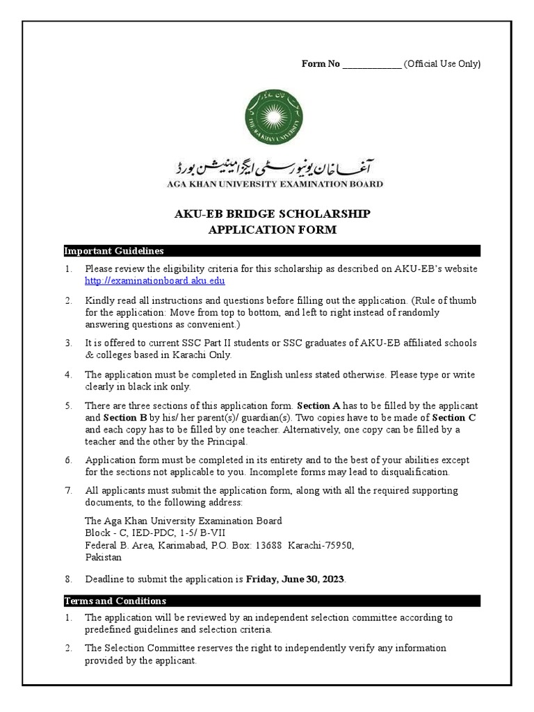Bridge Scholarship 2023 Applicatin Form | PDF