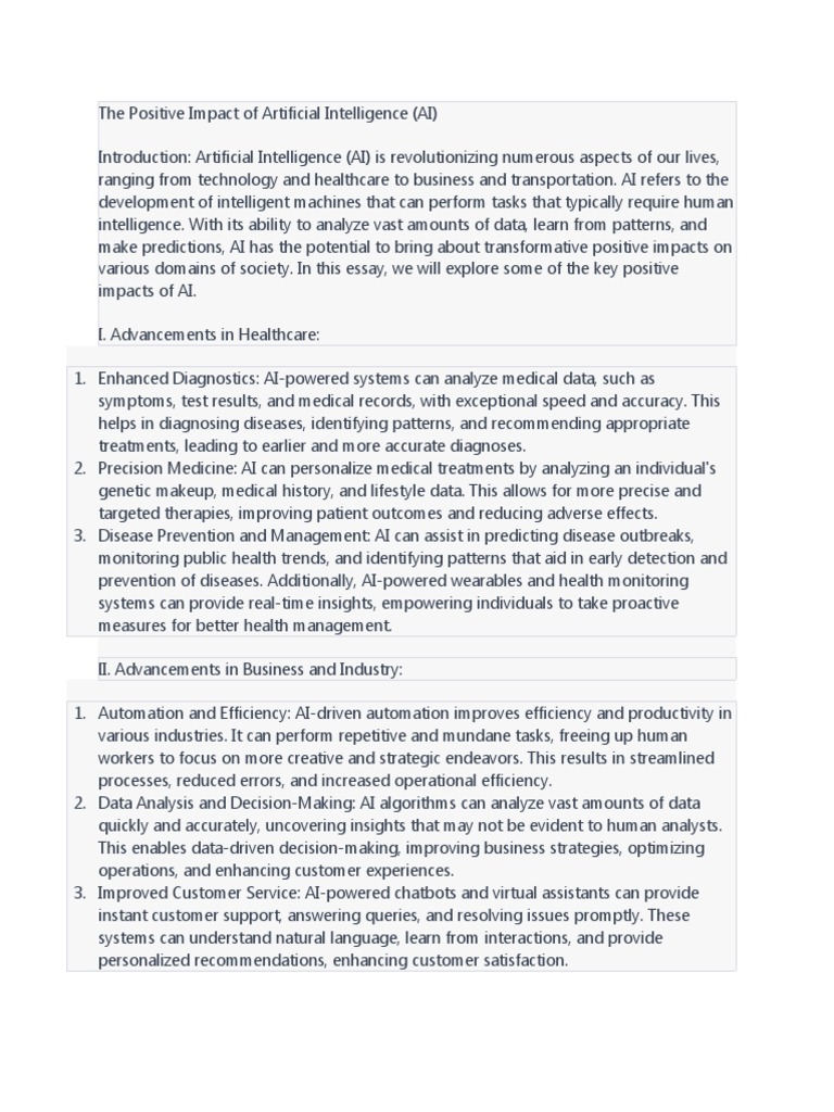 Positive Impacts of Artificial Intelligence | PDF | Artificial ...