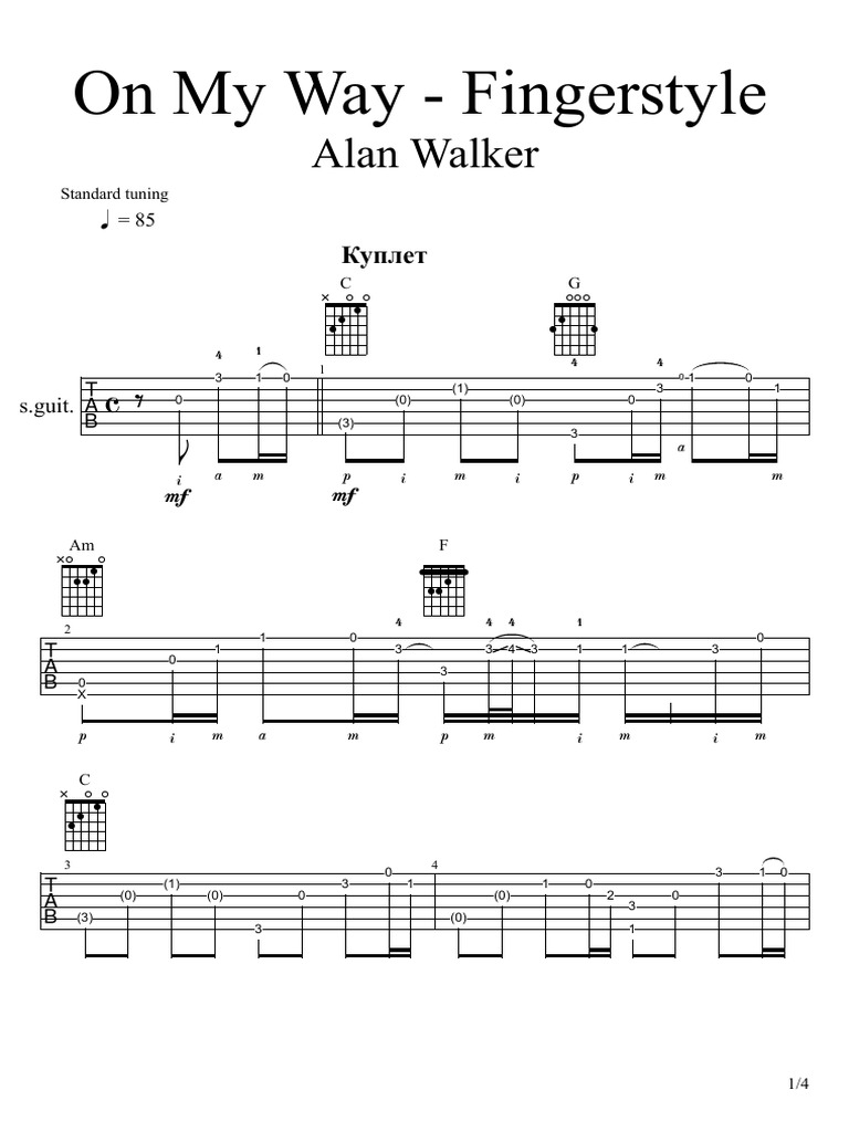 Alan walker on my way fingerstyle download free pdf character