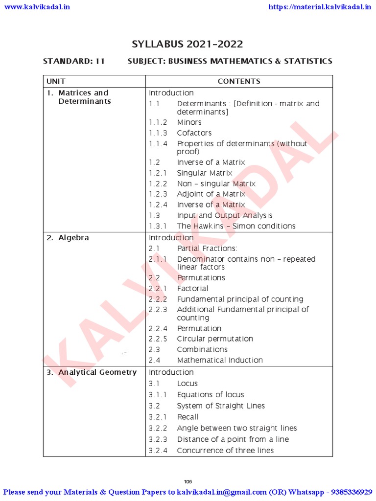 11th Business Maths & Stastics Reduced Syllabus 2021 - 2022 English ...