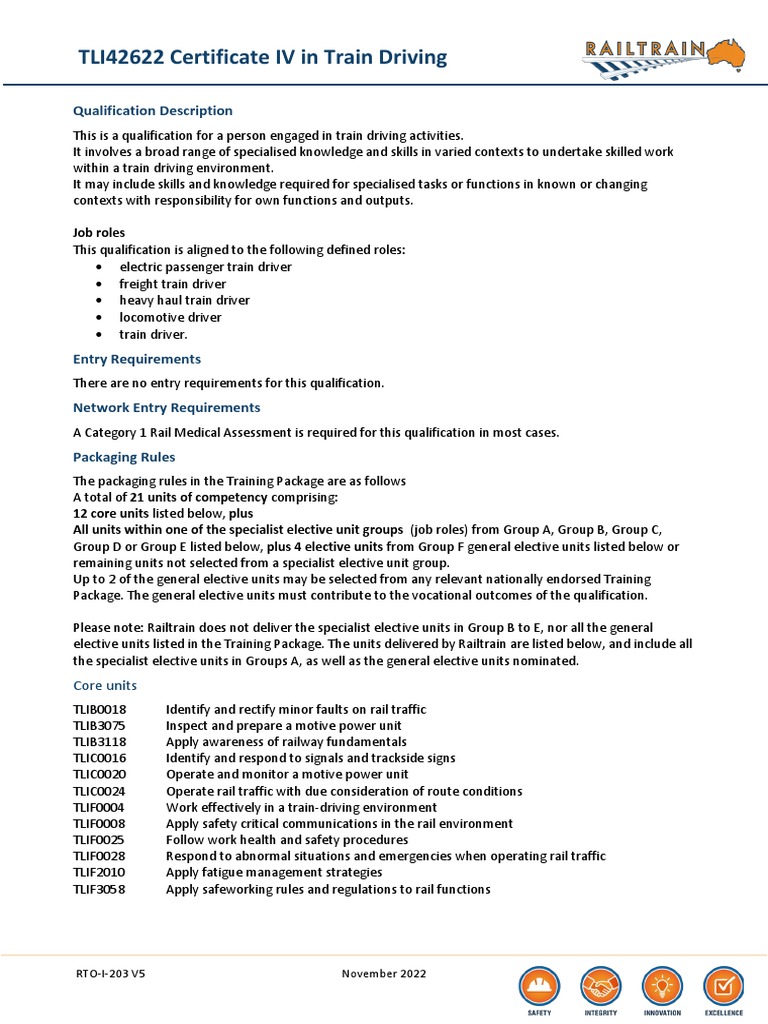 Certificate IV in Train Driving PDF Occupational Safety And Health Safety