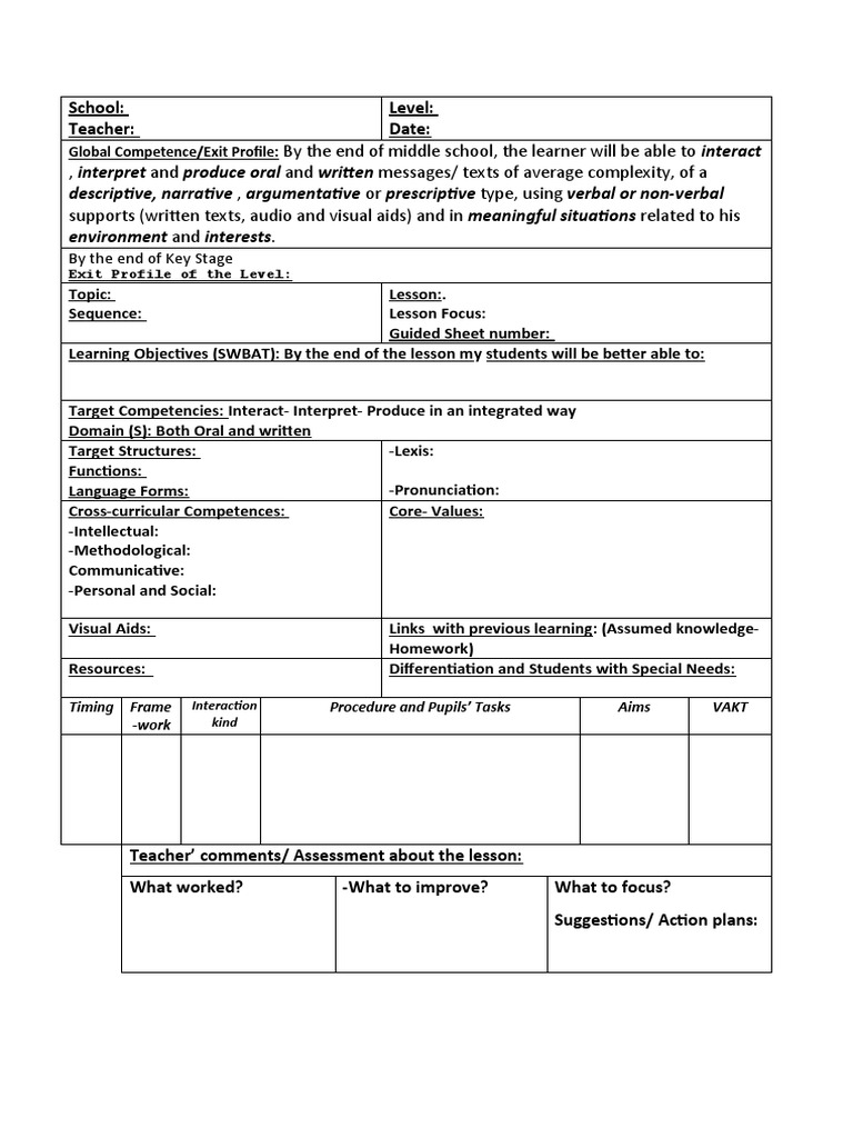 Lesson plan blank pdf