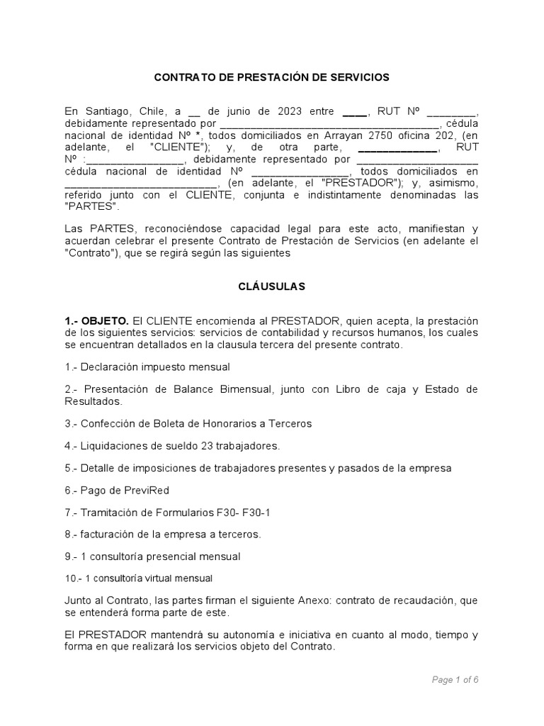 Contrato de Servicios Contables y RH | PDF | Propiedad | Outsourcing