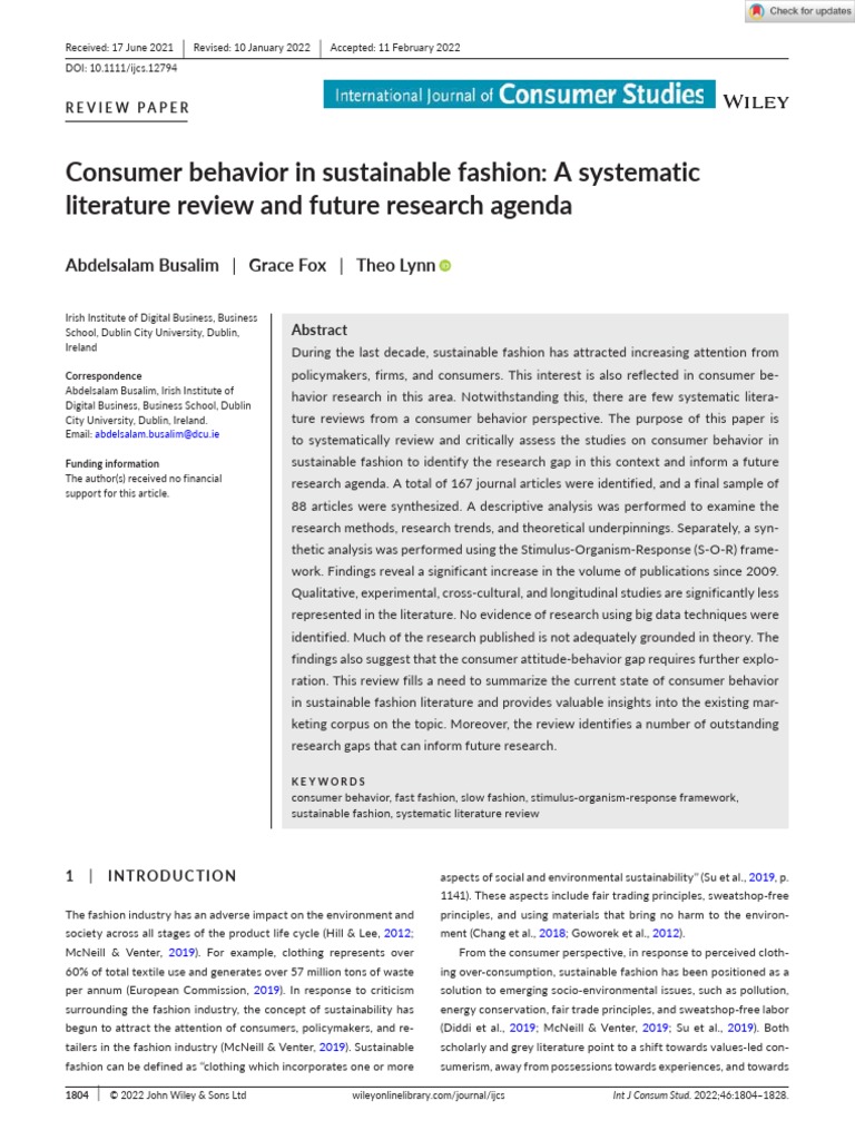 Consumer Behavior in Sustainable Fashion A Systematic Literature Review ...