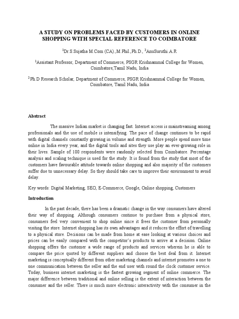 Problems of Online Shopping PDF Online Shopping Marketing