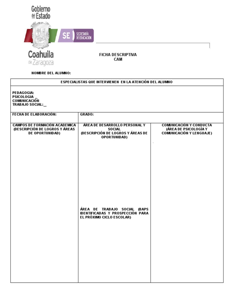 Ficha Descriptiva del Alumno CAM | PDF