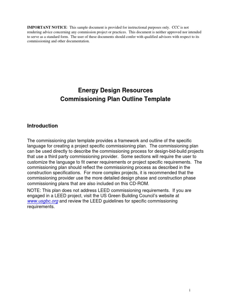 Commissioning Plan Template PDF Business