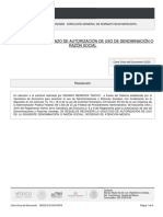 Constancia de Rechazo de Autorización de Uso de Denominación O Razón Social