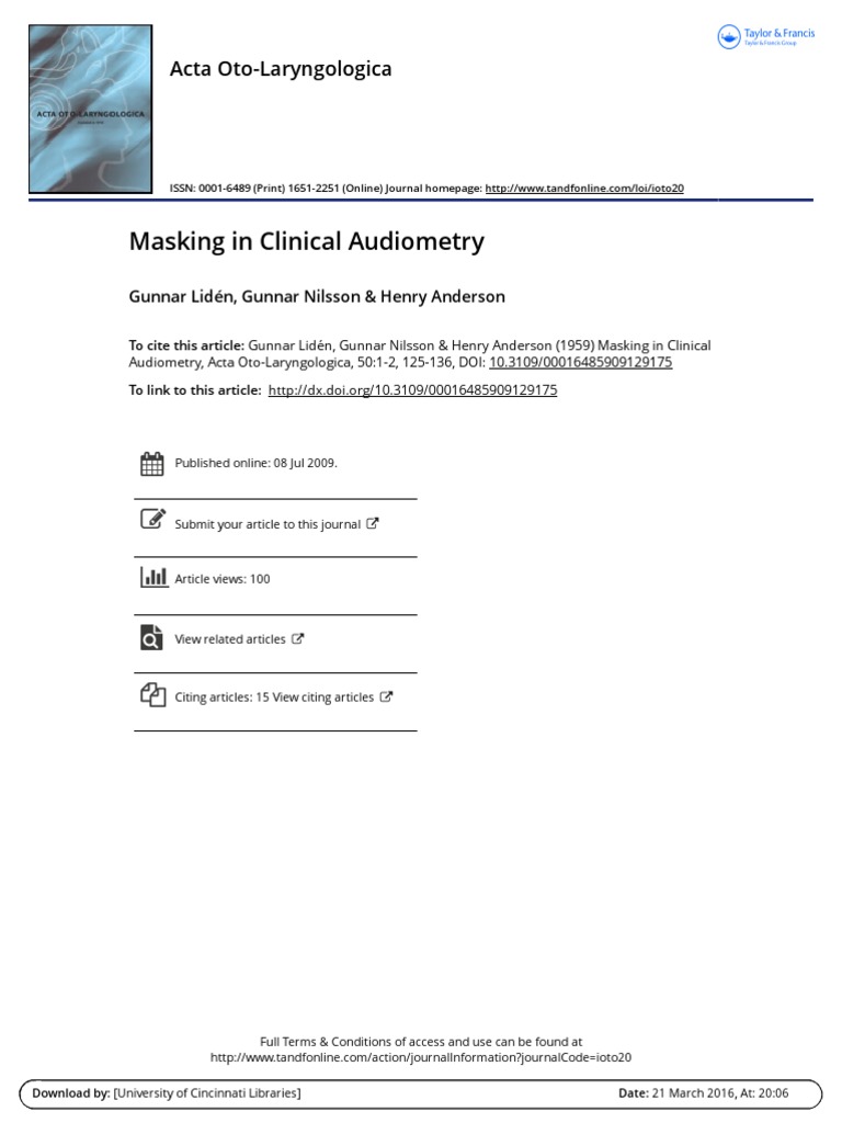 Masking in clinical audiometry acta oto laryngologica pdf
