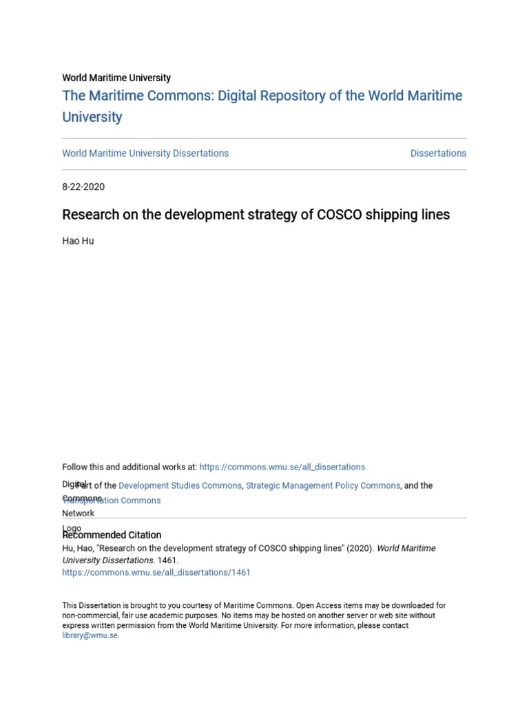 Research on the Development Strategy of COSCO Shipping Lines | PDF ...