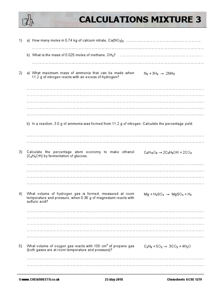 1279 Calculations Mixture 3 | PDF | Mole (Unit) | Magnesium