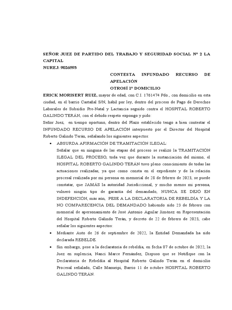 Contesta Apelación | PDF | Apelación | Debido al proceso