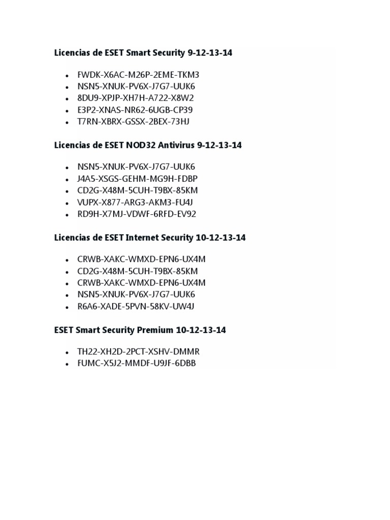 ESET NOD32 License Keys List | PDF | Games & Activities