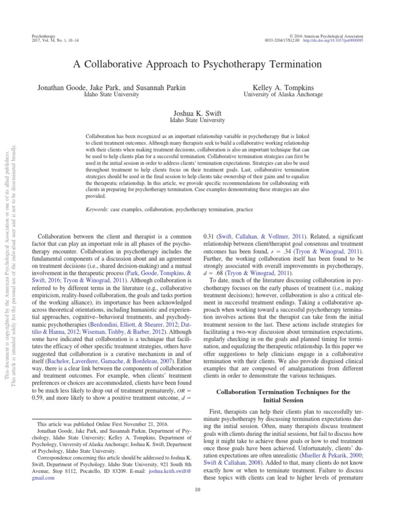 A Collaborative Approach To Psychotherapy Termination | PDF