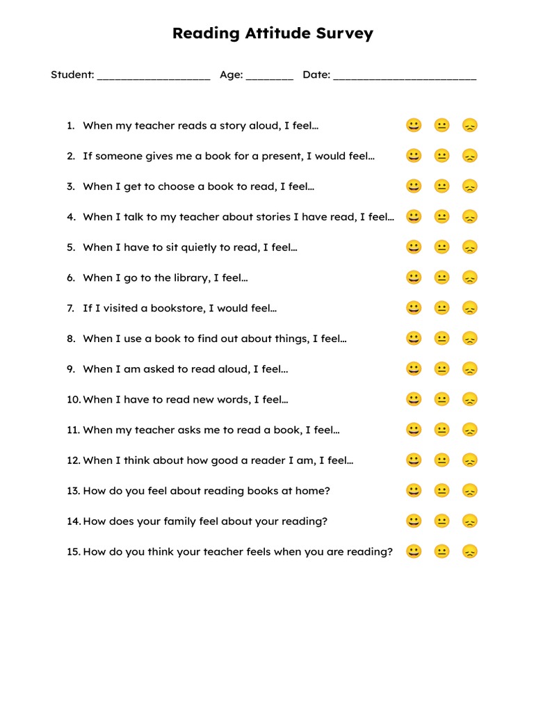 Reading Attitude Survey Grades 1 and 2 | PDF