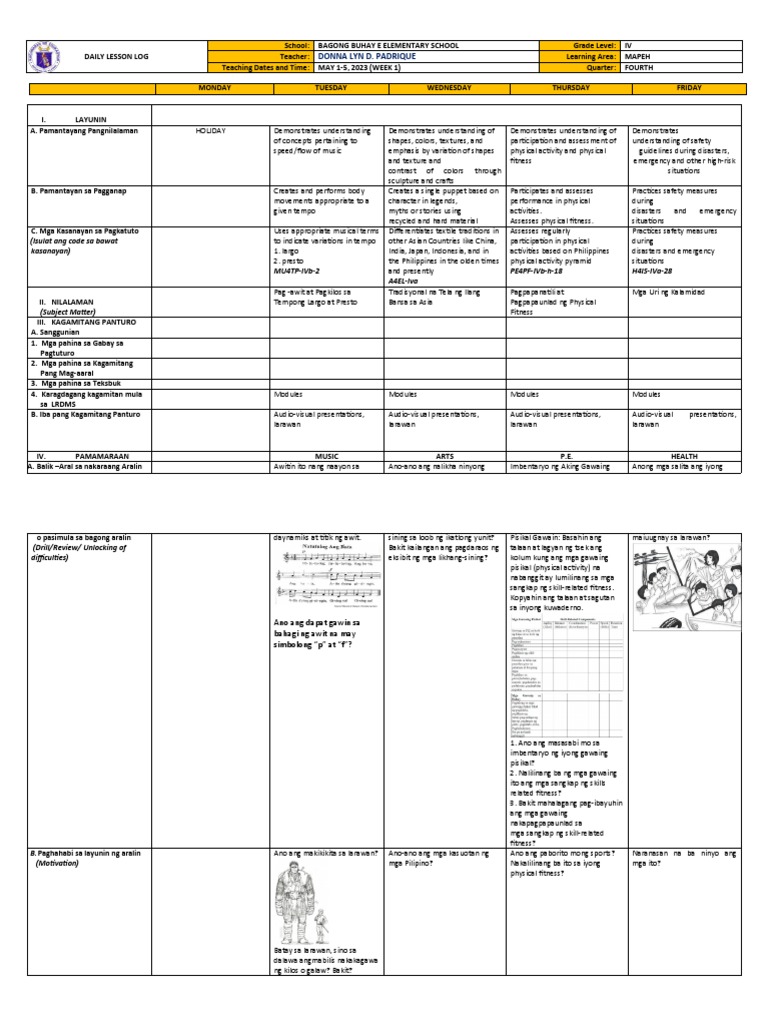 Grade 4 MAPEH Lesson Plan | PDF