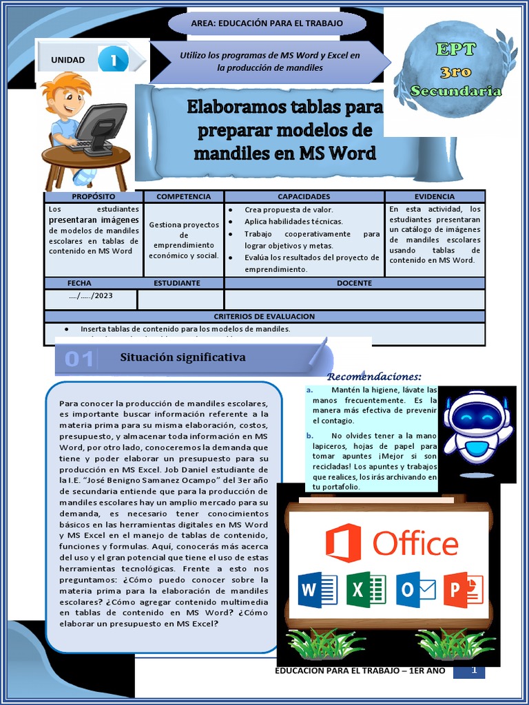 Ficha de Actividad Ept 3°-Semana 1 | PDF | Microsoft Excel | Informática