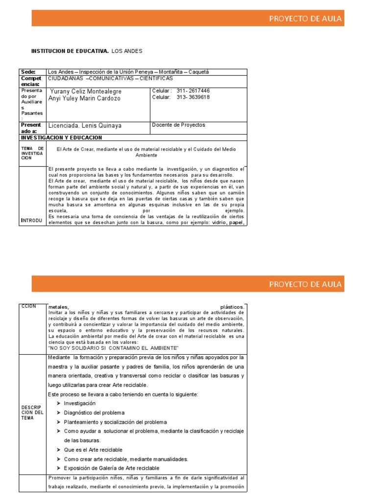 Proyecto de Aula Modificado | PDF