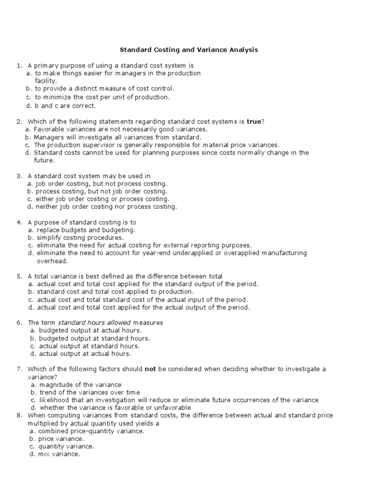 Standard costing and variance analysis pdf cost factors of production