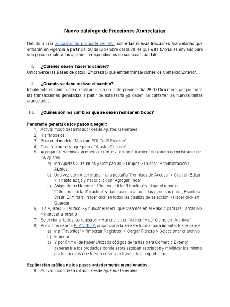 Nuevo catálogo de Fracciones Arancelarias PDF Archivo de