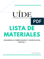 Lista de Materiales Morfología 1