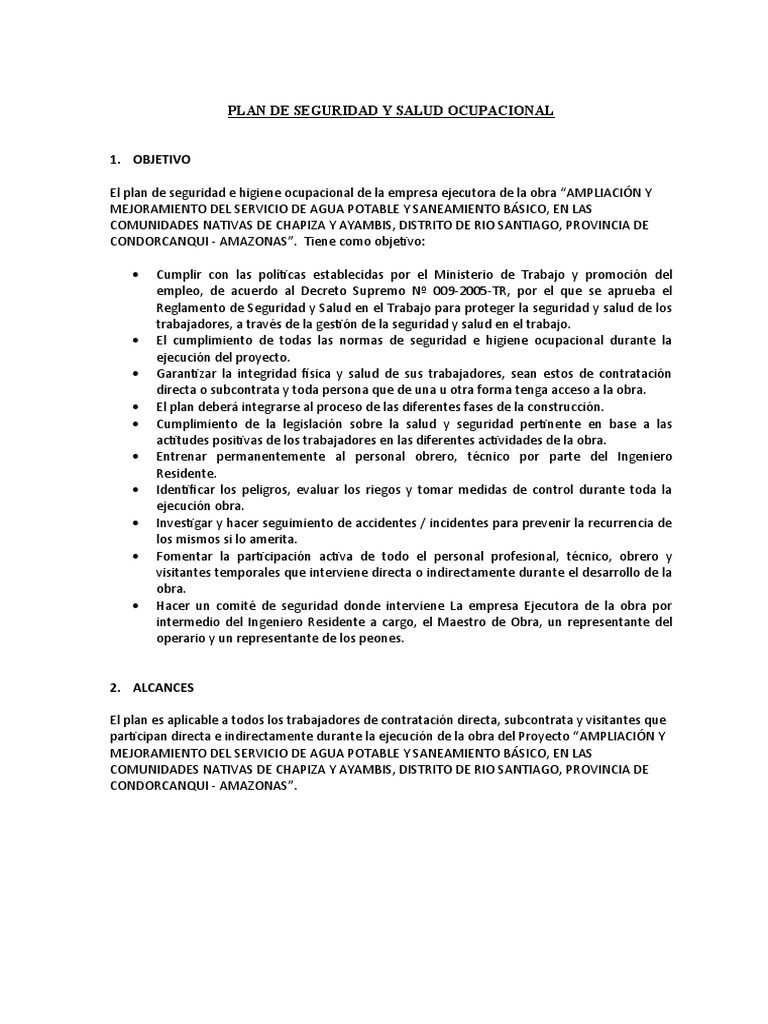 Plan de Seguridad y Salud Ocupacional | PDF | Evaluación de riesgos ...