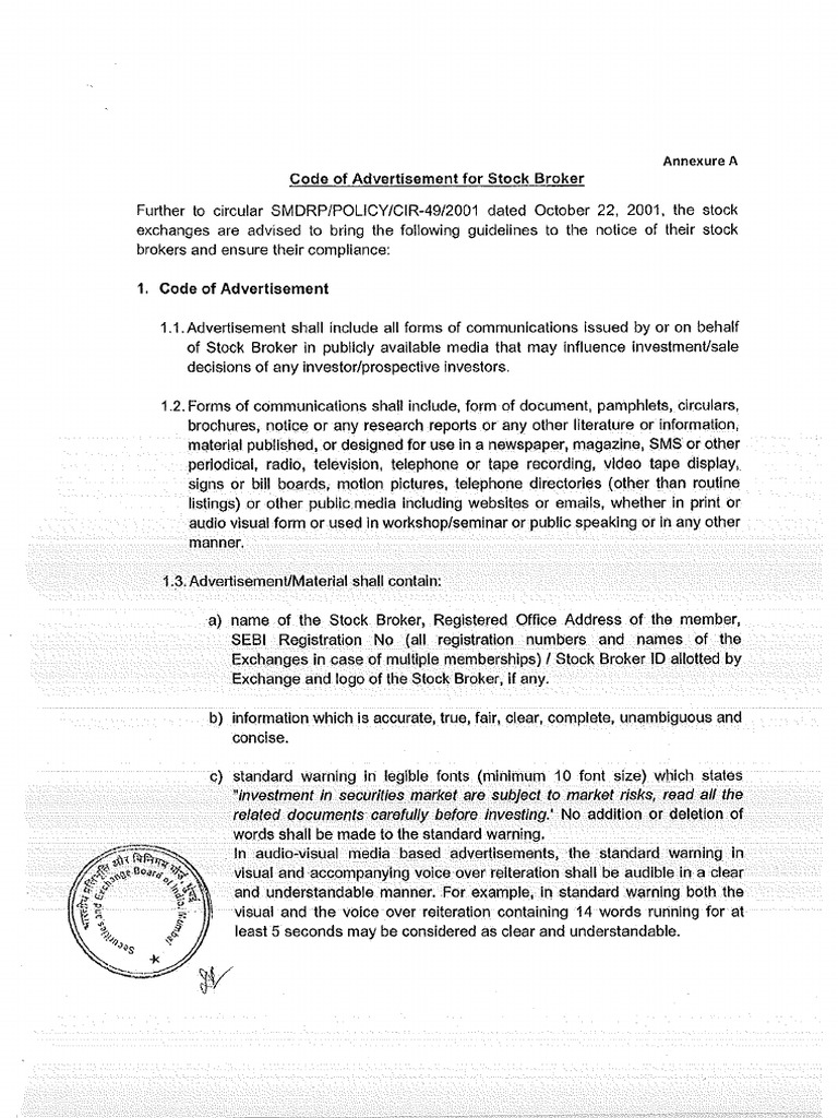 Code of Advertisement For Stock Brokers | PDF