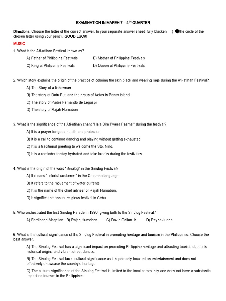 MAPEH 7 4th Quarter Exam Review | PDF | Art
