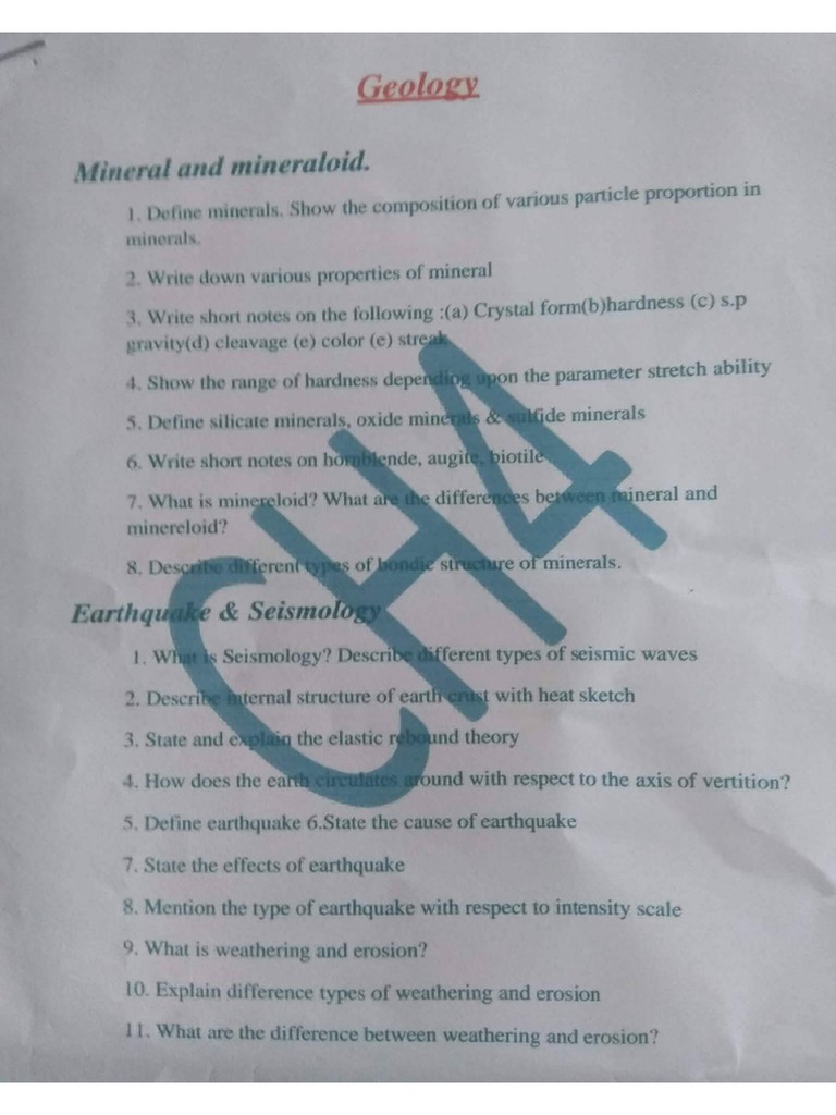 Geology Question PDF