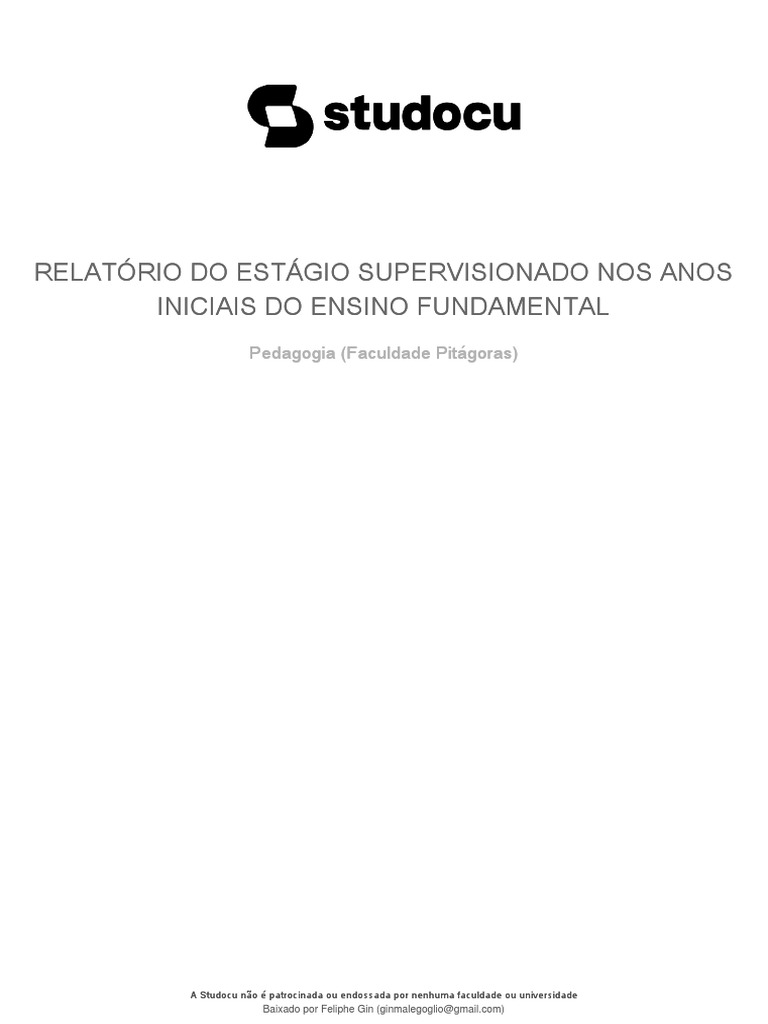 Relatório de Estágio nos Anos Iniciais | PDF | Pedagogia | Aprendizado
