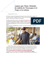 Obispo Asegura Que Mons. Rolando Álvarez Sólo Saldría de Nicaragua Si El Papa Se Lo Ordena